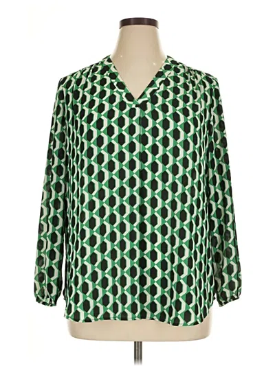 Pre-owned Ak Anne Klein 3/4 Sleeve Blouse In Green