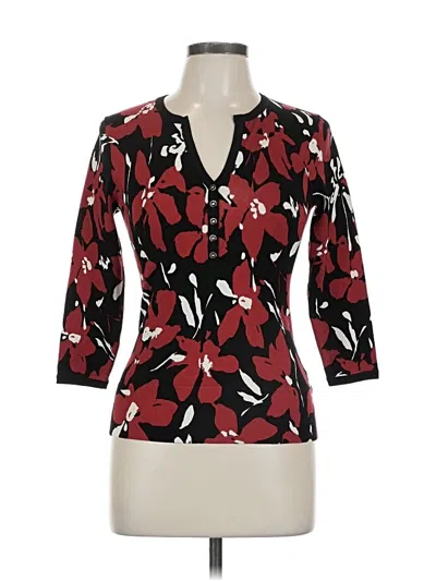 Pre-owned Ak Anne Klein 3/4 Sleeve Blouse In Red