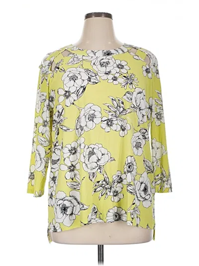 Pre-owned Ak Anne Klein 3/4 Sleeve Blouse In Yellow