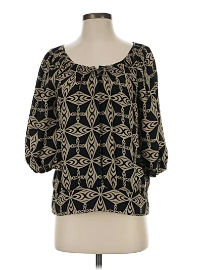 Pre-owned Ak Anne Klein 3/4 Sleeve Silk Top Black Square Neckline Tops