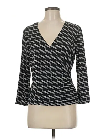 Pre-owned Ak Anne Klein 3/4 Sleeve Top Black V Neck Tops