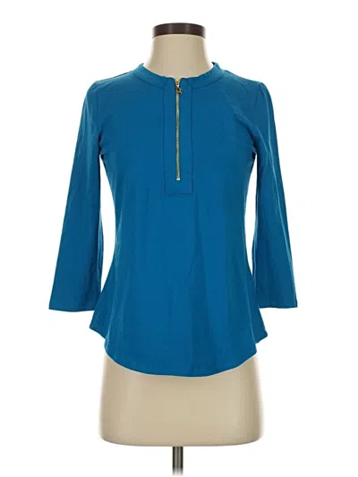 Pre-owned Ak Anne Klein 3/4 Sleeve Top Blue Keyhole Neckline Tops