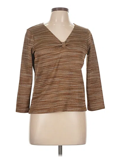 Pre-owned Ak Anne Klein 3/4 Sleeve Top Brown Argyle Pattern V-neck Tops