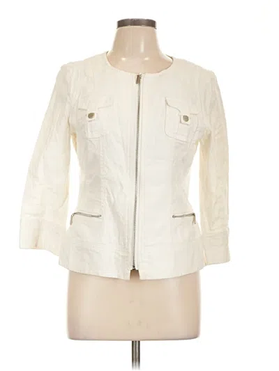 Pre-owned Ak Anne Klein 3/4 Sleeve Top Ivory Square Neckline Tops