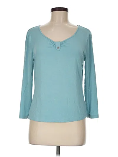 Pre-owned Ak Anne Klein 3/4 Sleeve Top Teal Scoop Neck Tops