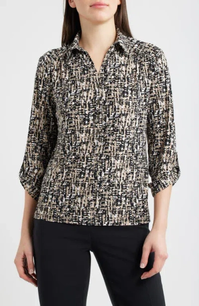 Ak Anne Klein Abstract Print Button-up Shirt In Burgundy