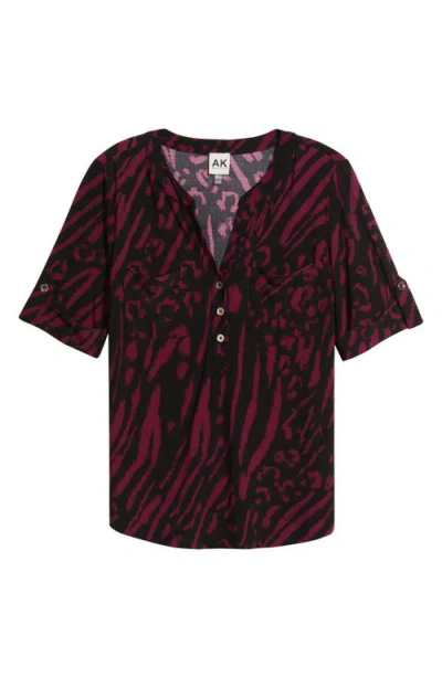 Ak Anne Klein Abstract Print Elbow Sleeve Top In Multi