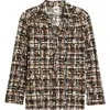 Ak Anne Klein Abstract Print Johnny Collar Half Placket Shirt