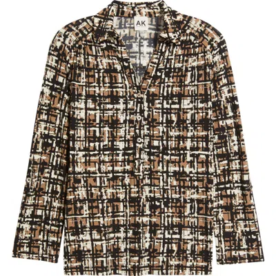 AK ANNE KLEIN AK ANNE KLEIN ABSTRACT PRINT JOHNNY COLLAR HALF PLACKET SHIRT