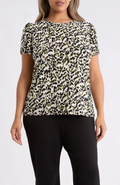 Ak Anne Klein Animal Spot Tulip Sleeve Top In Green