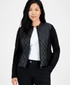 Ak Anne Klein Anne Klein Petite Quilted Faux-leather Jacket In Anne Black