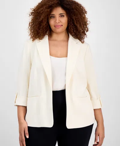 Ak Anne Klein Anne Klein Plus Size 3/4-sleeve Open-front Blazer In Anne White