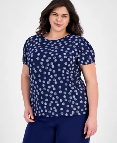 Ak Anne Klein Plus Size High-rise Cropped Pull-on Pants In Distant Mountain,bright White