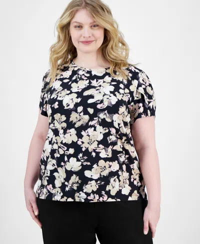 Ak Anne Klein Anne Klein Plus Size Printed Tulip-sleeve Top In Multi