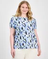 Ak Anne Klein Anne Klein Plus Size Printed Tulip-sleeve Top