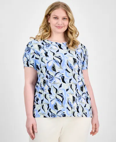 Ak Anne Klein Anne Klein Plus Size Printed Tulip-sleeve Top