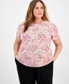Ak Anne Klein Anne Klein Plus Size Printed Tulip-sleeve Top In Soft Aloe Mutli