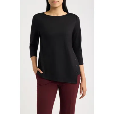 Ak Anne Klein Asymmetric Button Hem Top In Black