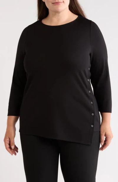 Ak Anne Klein Asymmetric Button Hem Top In Black