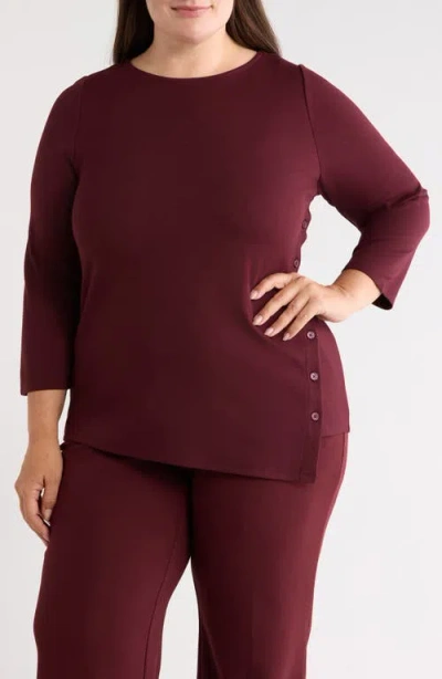 Ak Anne Klein Asymmetric Button Hem Top In Burgundy