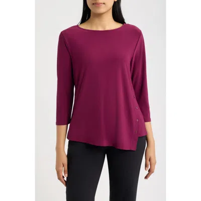 Ak Anne Klein Asymmetric Button Hem Top In Burgundy