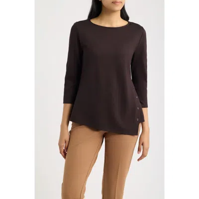 Ak Anne Klein Asymmetric Button Hem Top In Brown