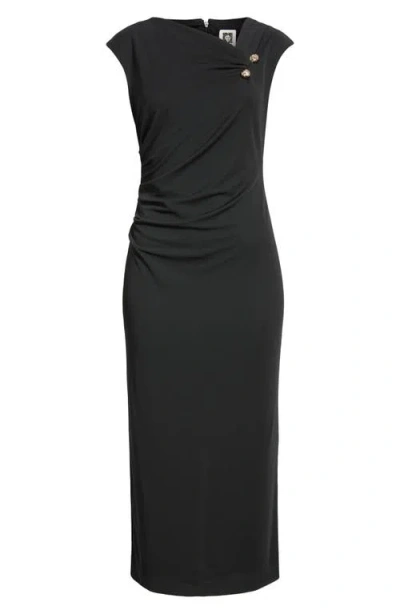 Ak Anne Klein Asymmetric Draped Neck Midi Dress In Black