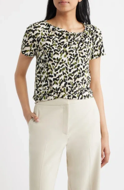 Ak Anne Klein Asymmetric Neck Top In Multi
