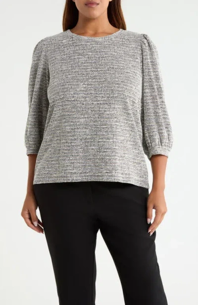 Ak Anne Klein Balloon Sleeve Boucle Knit Top In Anne Black/white Dove