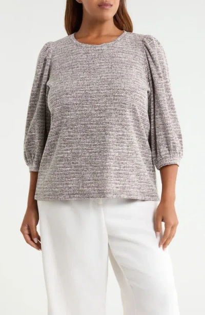 Ak Anne Klein Balloon Sleeve Boucle Knit Top In Barolo/white Dove