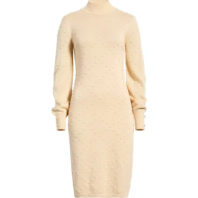 Ak Anne Klein Bobble Diamond Stitch Long Sleeve Sweater Dress In Neutral