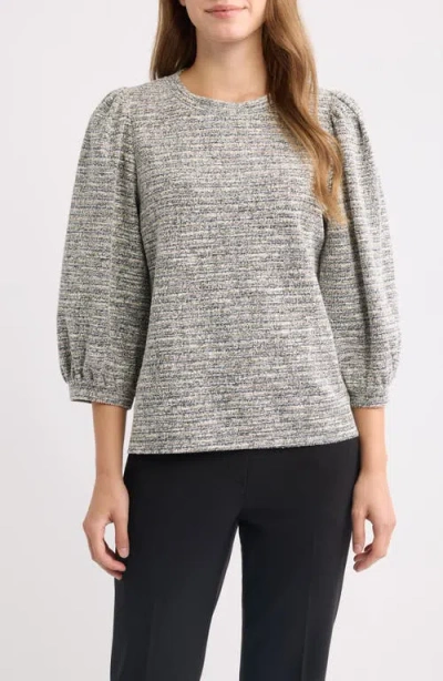 Ak Anne Klein Boucle Knit Balloon Sleeve Top In Gray