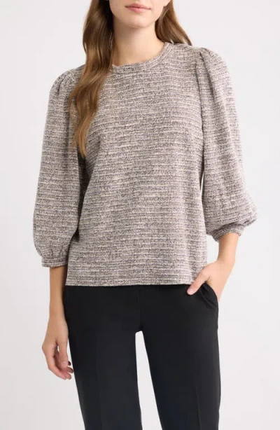 Ak Anne Klein Boucle Knit Balloon Sleeve Top In Gray