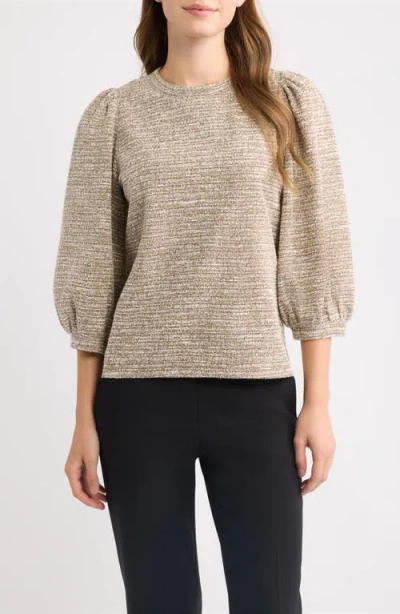 Ak Anne Klein Boucle Knit Balloon Sleeve Top In Brown