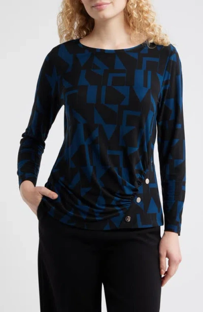Ak Anne Klein Broken Geo Print Top In Black