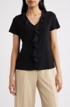 Ak Anne Klein Cascade Ruffle Front Top In Black
