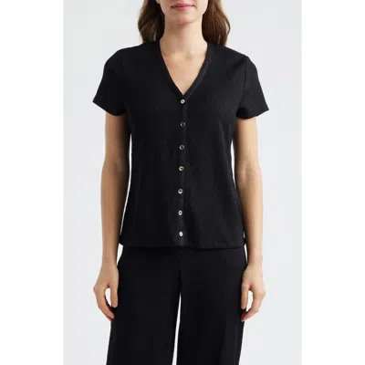 Ak Anne Klein Crepe Button-up Shirt In Black