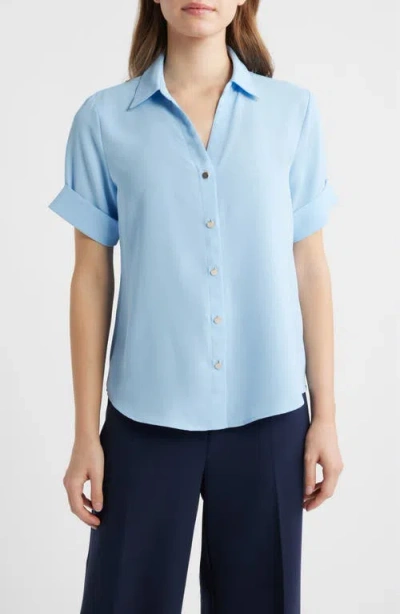 Ak Anne Klein Crepe Shirt In Blue