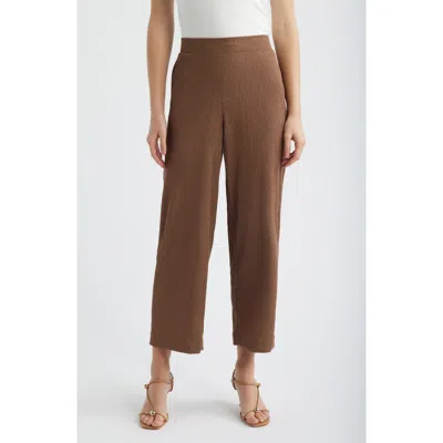 Ak Anne Klein Crinkle Ankle Wide Leg Pants In Brown