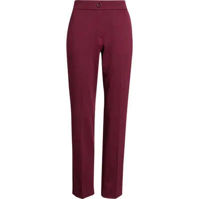 Ak Anne Klein Faux Fly Straight Leg Pants In Burgundy