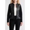 Ak Anne Klein Faux Leather Mixed Media Jacket In Black