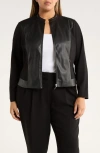 Ak Anne Klein Faux Leather Mixed Media Jacket In Black