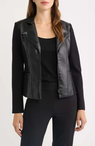 Ak Anne Klein Faux Leather Moto Jacket In Black