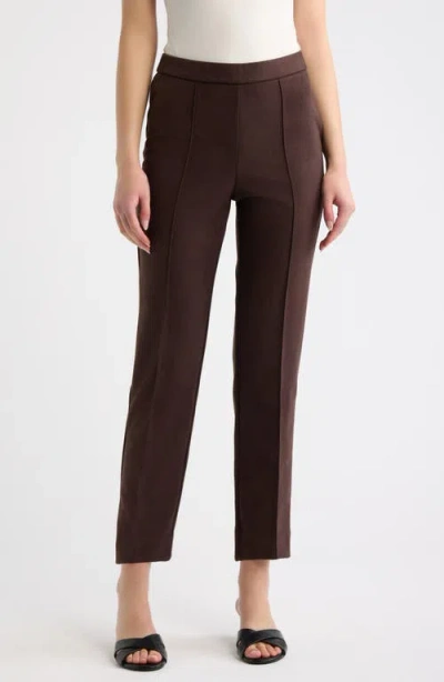 Ak Anne Klein Faux Suede Ankle Pants In Brown
