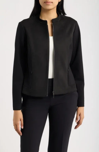 Ak Anne Klein Faux Suede Moto Jacket In Black