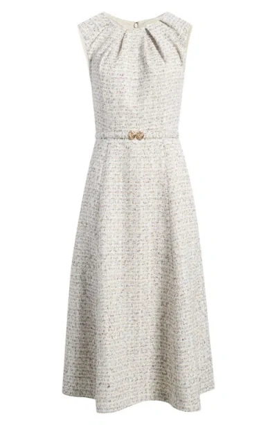 Ak Anne Klein Fit & Flare Tweed Midi Dress In Light Macadamia Multi
