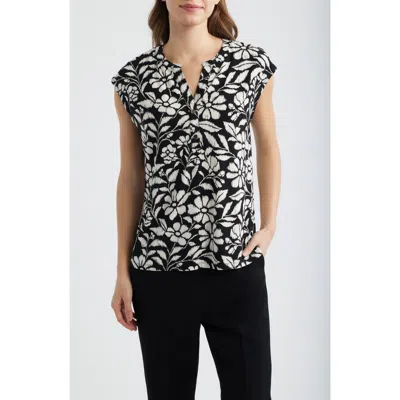 Ak Anne Klein Floral Knit Top In Multi