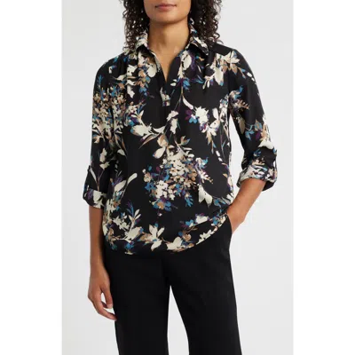 Ak Anne Klein Floral Popover Crêpe De Chine Top In Multi