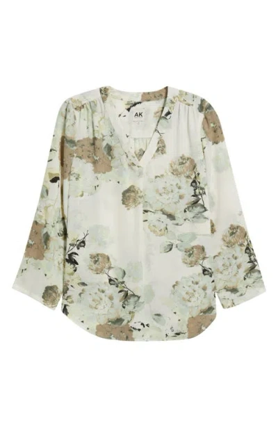 Ak Anne Klein Floral Popover Top In Neutral