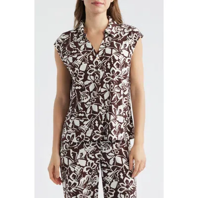 Ak Anne Klein Floral Print Cap Sleeve Shirt In Multi
